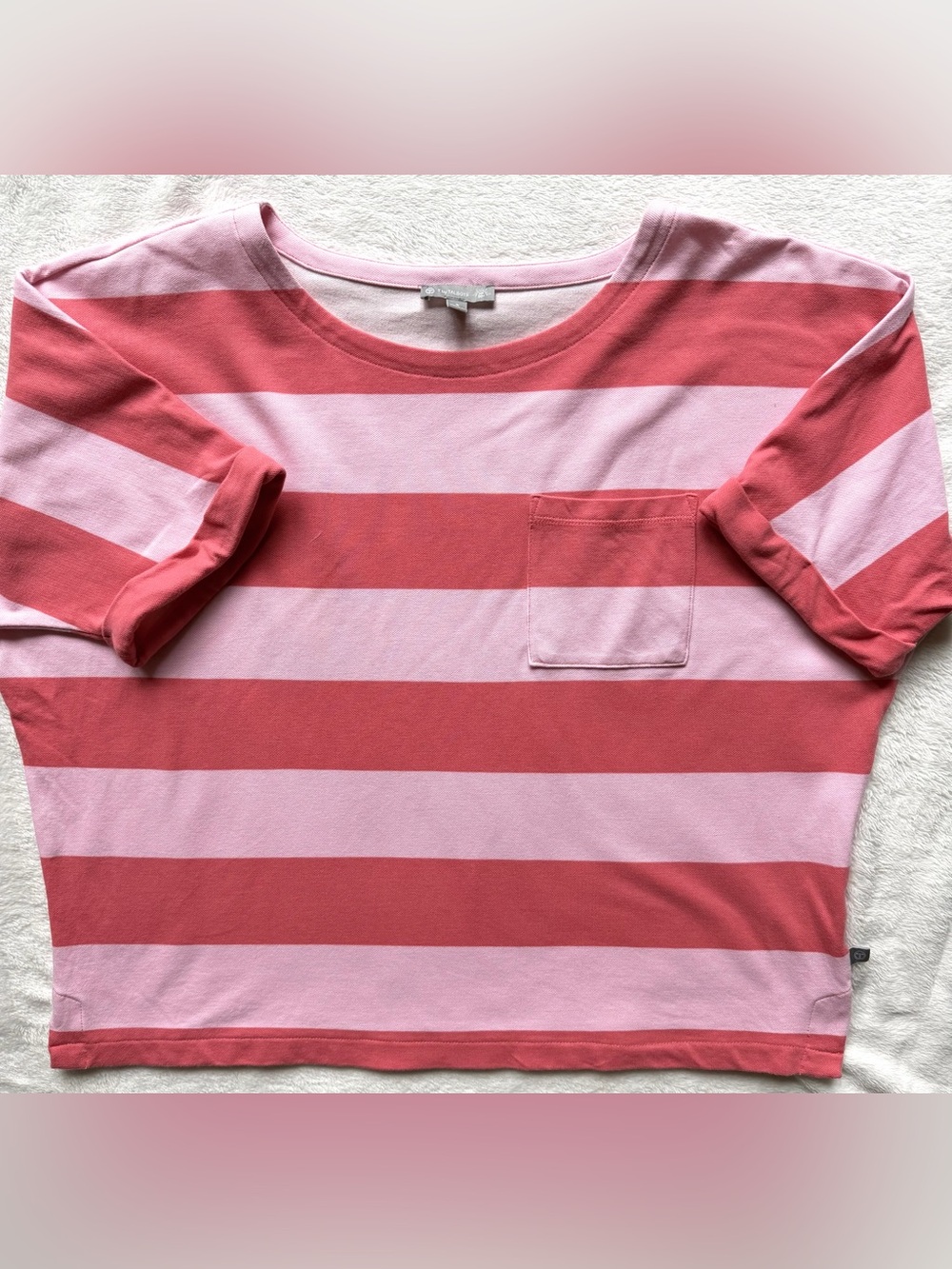 Talbots Boxy Pink & Coral Striped Short Sleeve Pocket Tee